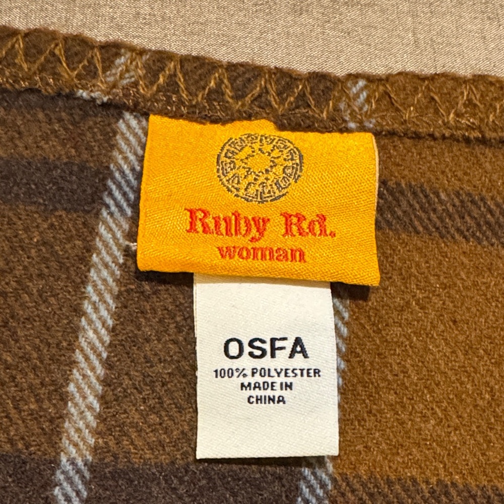 Ruby Rd. Brown Plaid Poncho - Perfectly Classy for Cold Weather! OS - Picture 6 of 7